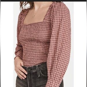 Scotch & Soda Gingham Seersucker Smocked Square neck Blouse Small